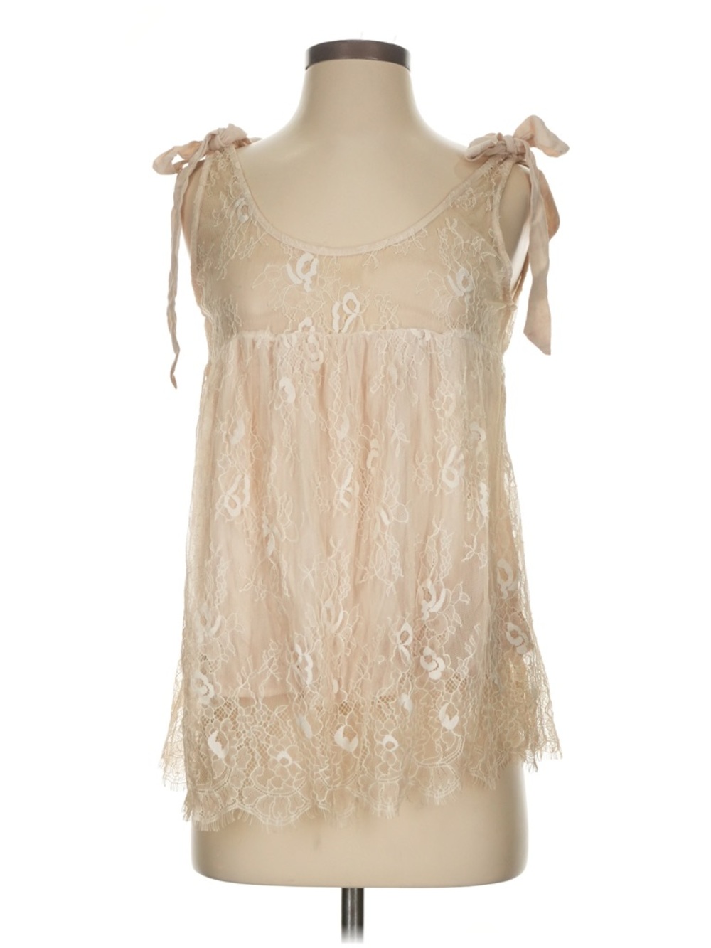 New: POL Boho Floral Lace Tie Straps Scalloped Hem Lined Tank Top• Small